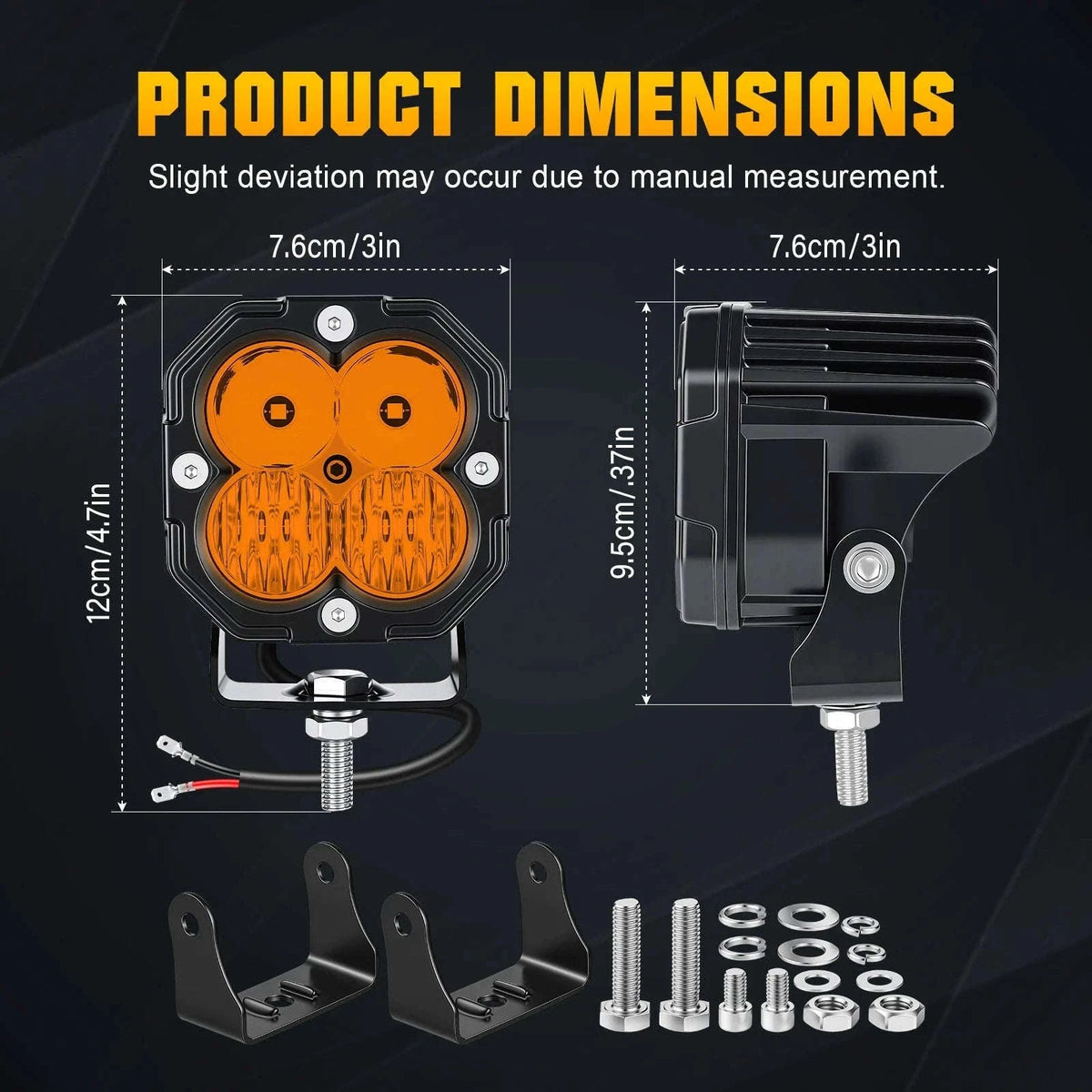 3 Inch 30W LED Pod Light Spot Flood Combo Beam Work Light-2x30W Yellow Flood / China Mainland / 3000LM