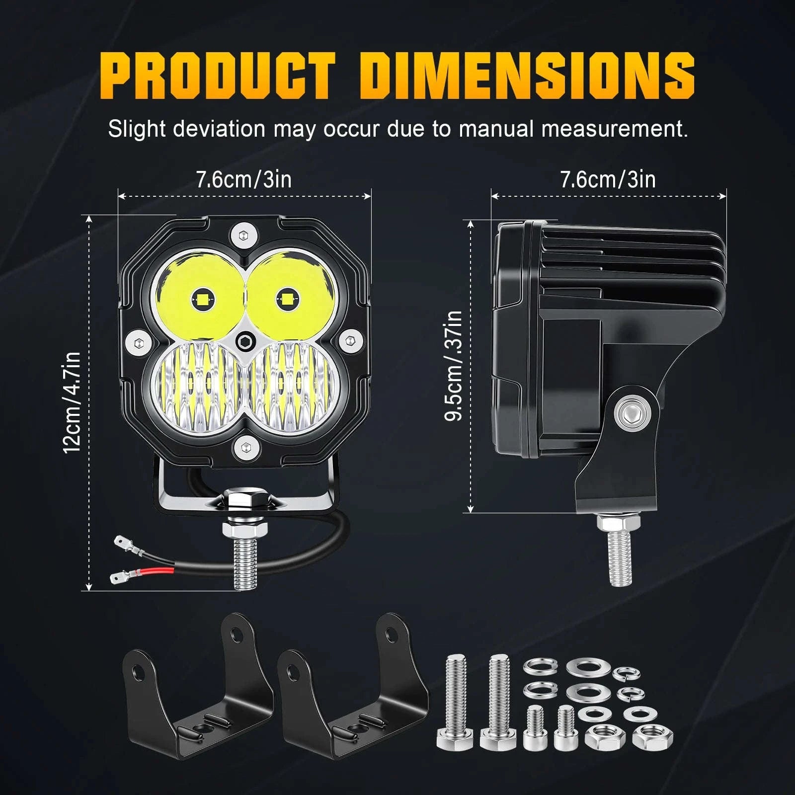 3 Inch 30W LED Pod Light Spot Flood Combo Beam Work Light-2x30W Yellow Flood / China Mainland / 3000LM