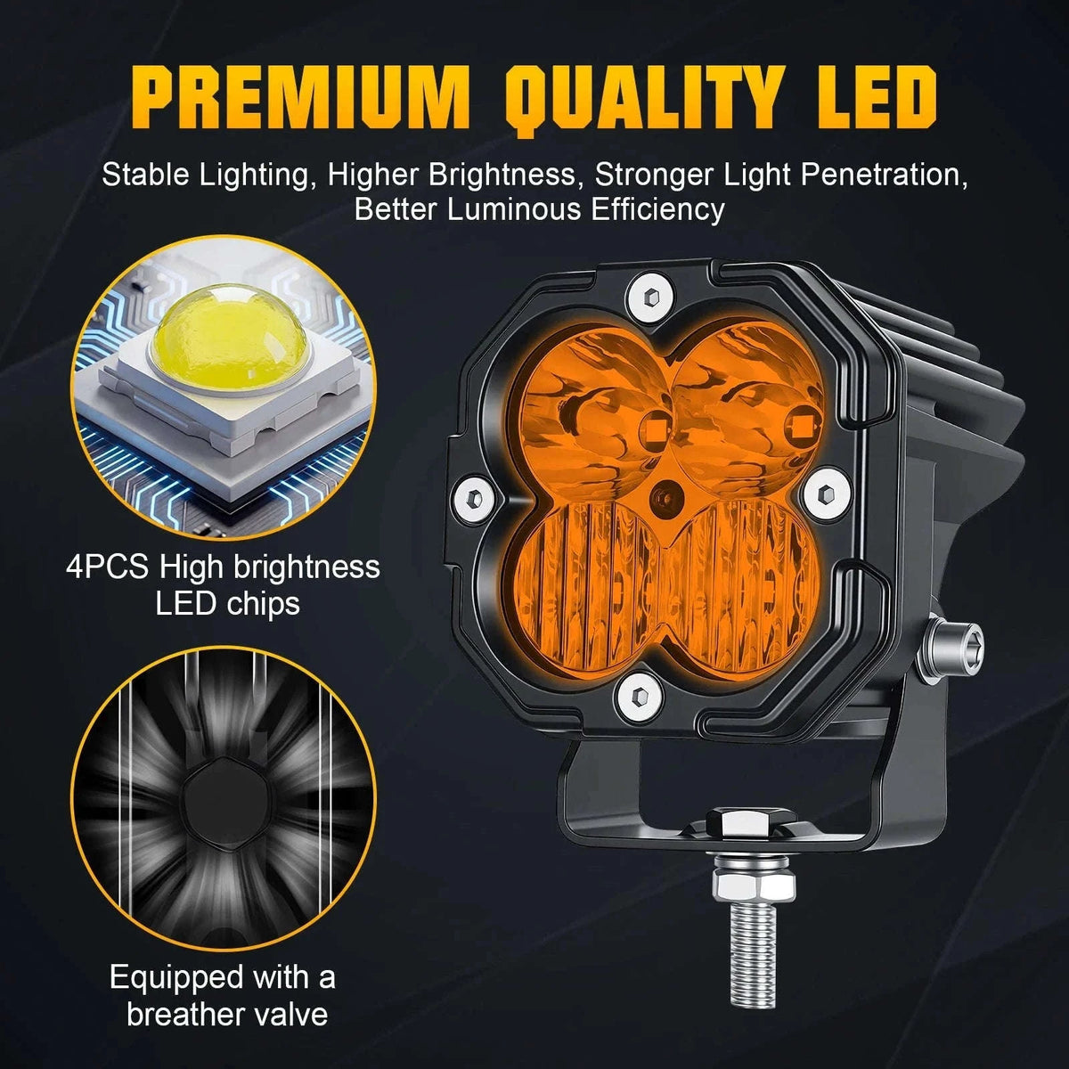 3 Inch 30W LED Pod Light Spot Flood Combo Beam Work Light-2x30W Yellow Flood / China Mainland / 3000LM