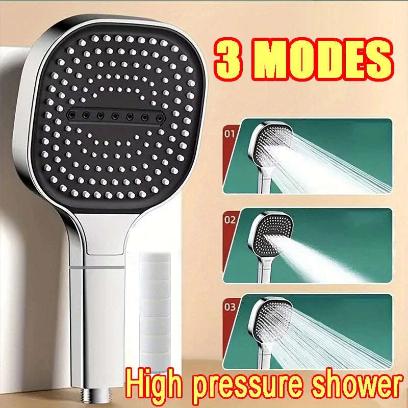 3‑Mode High Pressure Shower Head with Adjustable Spray-Black Set