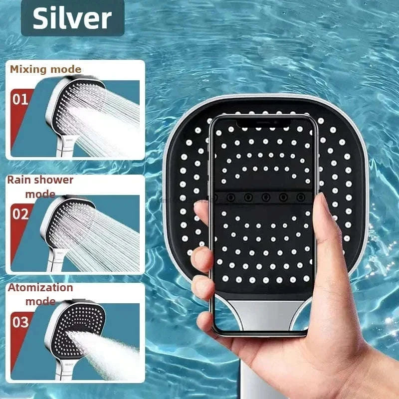 3‑Mode High Pressure Shower Head with Adjustable Spray-Black Set