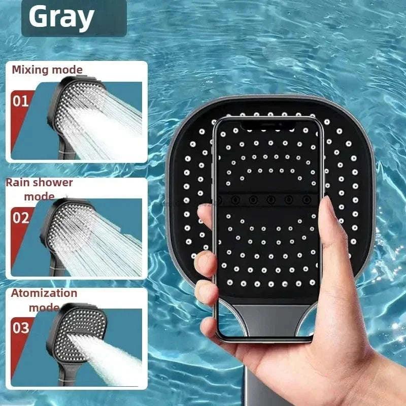 3‑Mode High Pressure Shower Head with Adjustable Spray-Black Set
