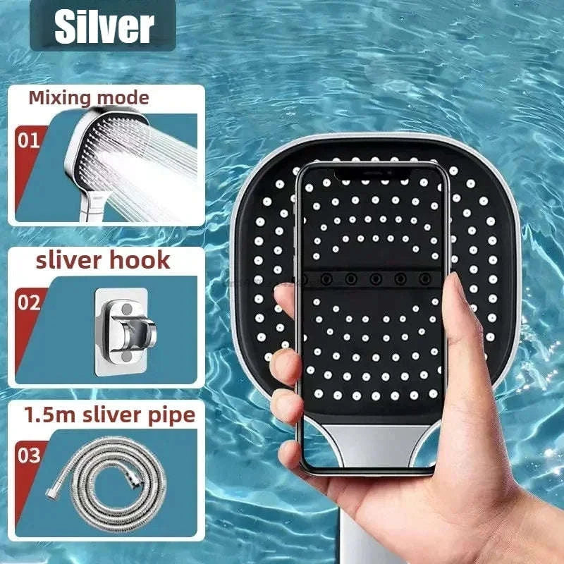 3‑Mode High Pressure Shower Head with Adjustable Spray-Black Set