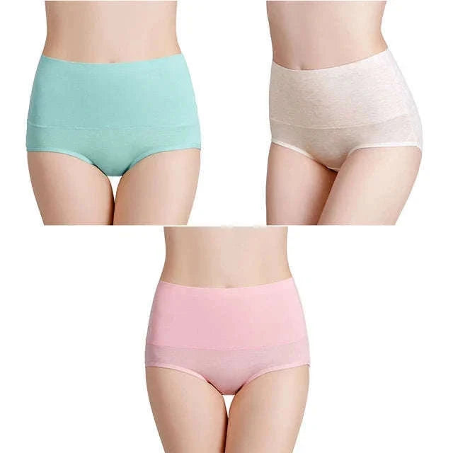 3-Pack High Waist Cotton Briefs for Women – Soft Breathable Plus Size Panties-11 / L / China Mainland|3pcs