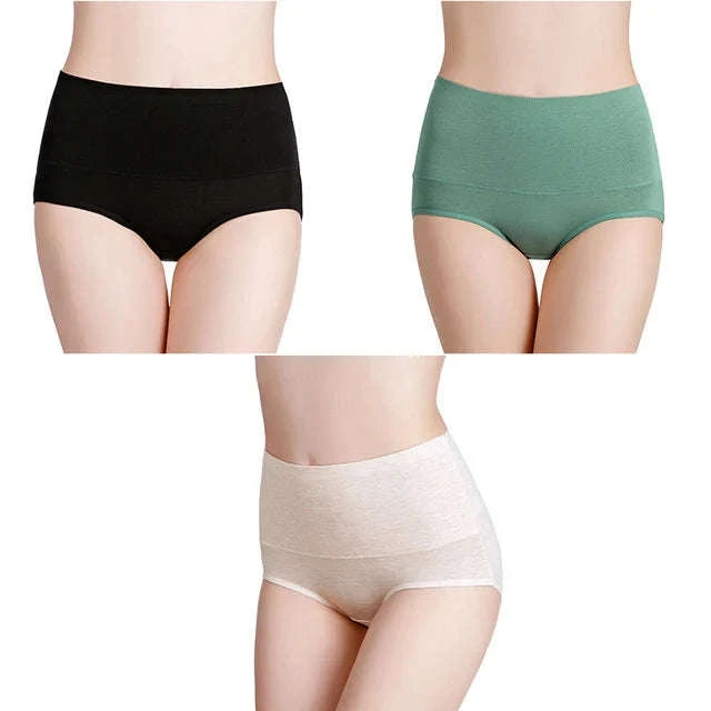 3-Pack High Waist Cotton Briefs for Women – Soft Breathable Plus Size Panties-11 / L / China Mainland|3pcs