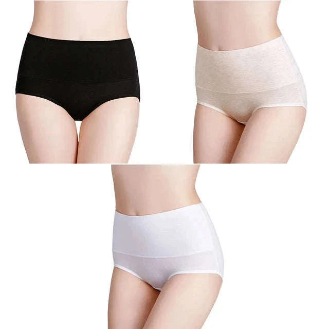 3-Pack High Waist Cotton Briefs for Women – Soft Breathable Plus Size Panties-11 / L / China Mainland|3pcs