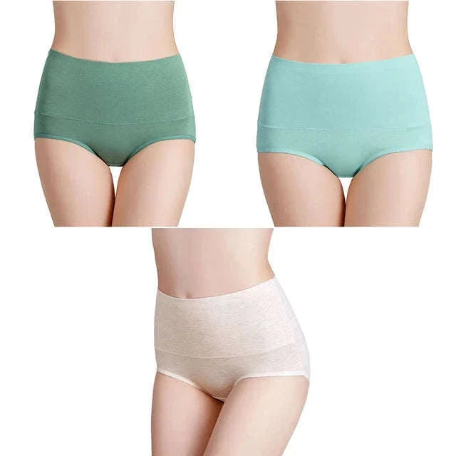 3-Pack High Waist Cotton Briefs for Women – Soft Breathable Plus Size Panties-11 / L / China Mainland|3pcs