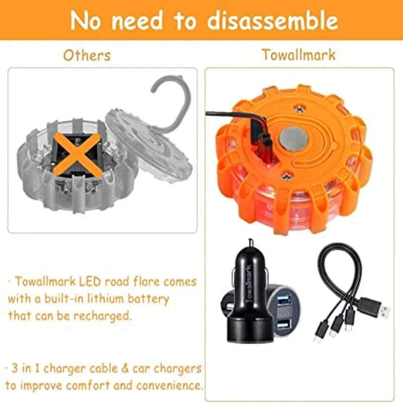 3 Pack LED Road Flares Rechargeable Emergency Warning Lights-3 Pack Rechargeable