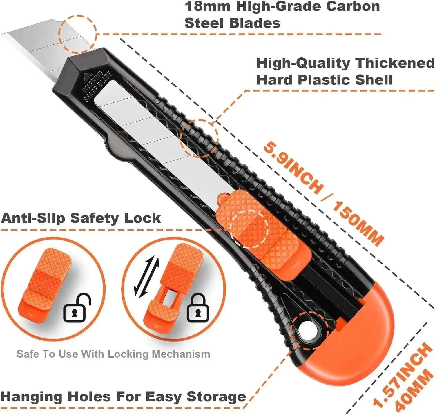 3-Pack Retractable Utility Knife Box Cutters with 10 Blades-3Knife 10Blades