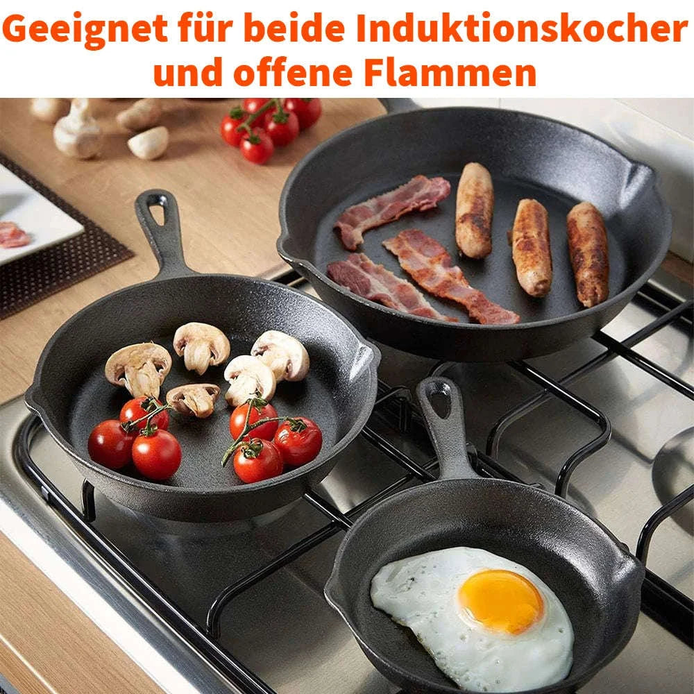 3‑Piece Cast Iron Frying Pan Set for Everyday Cooking-1 set / GERMANY