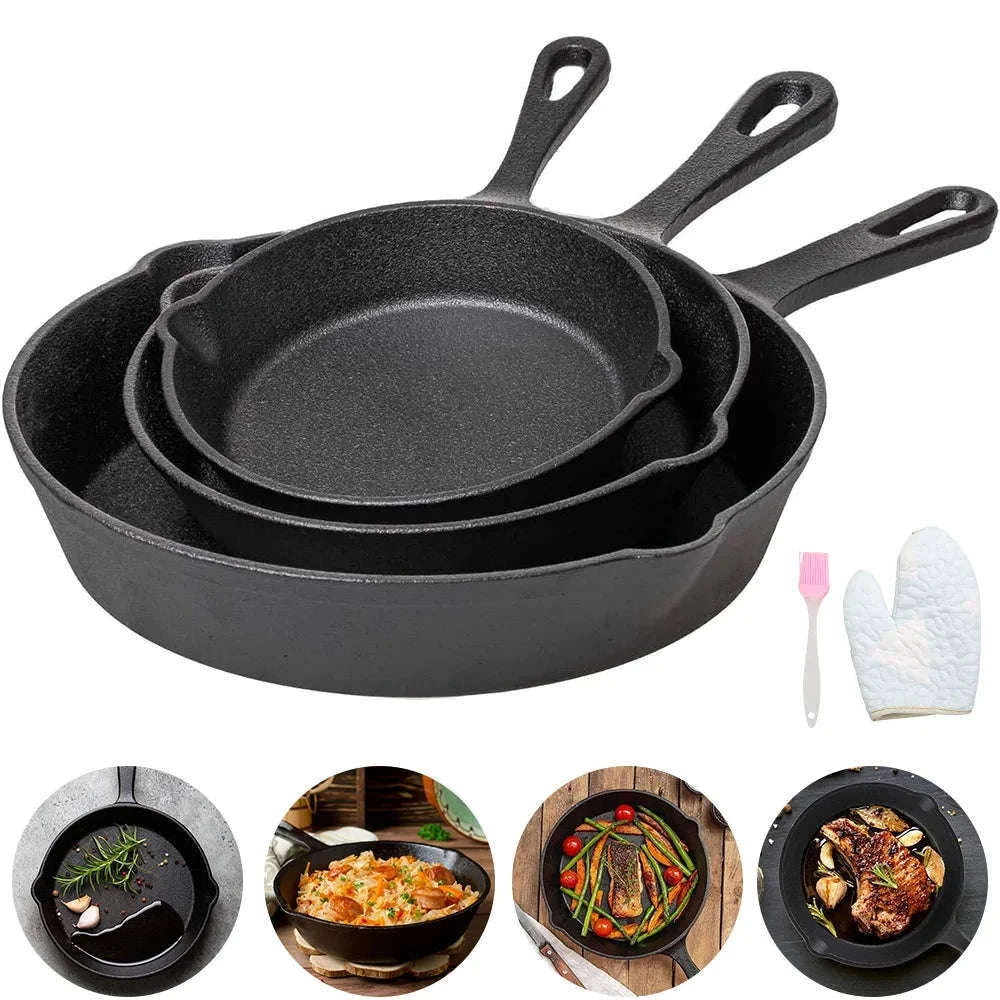 3-Piece Cast Iron Frying Pan Set for Everyday Cooking-1 set / GERMANY