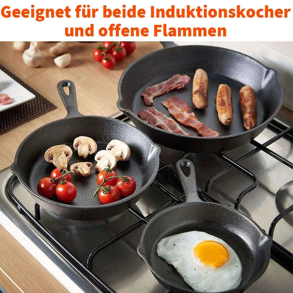 3-Piece Cast Iron Frying Pan Set for Everyday Cooking-1 set / GERMANY