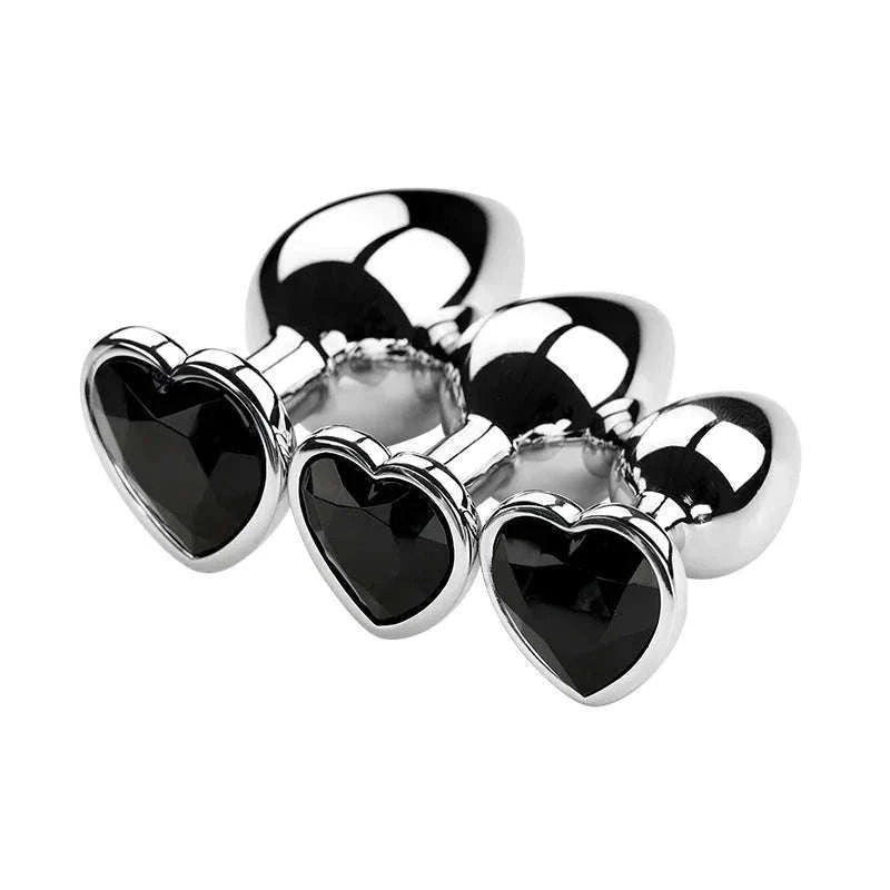 3-Piece Metal Anal Plug Set with Jewel Base-AP01-L-ZX-BK
