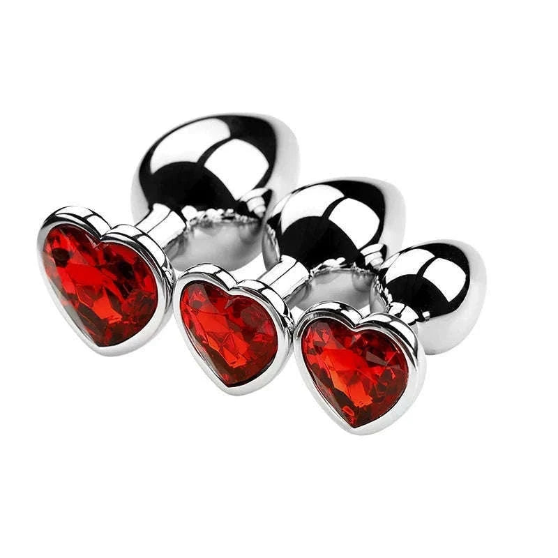 3-Piece Metal Anal Plug Set with Jewel Base-AP01-L-ZX-BK