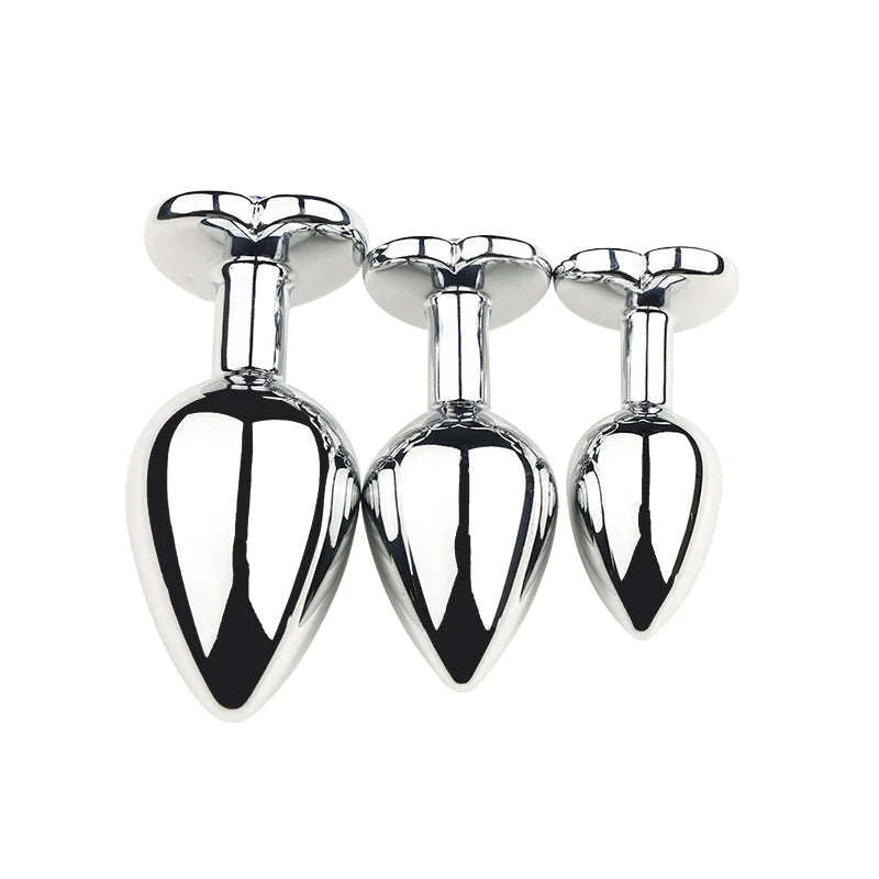 3‑Piece Metal Anal Plug Set with Jewel Base-AP01-L-ZX-BK