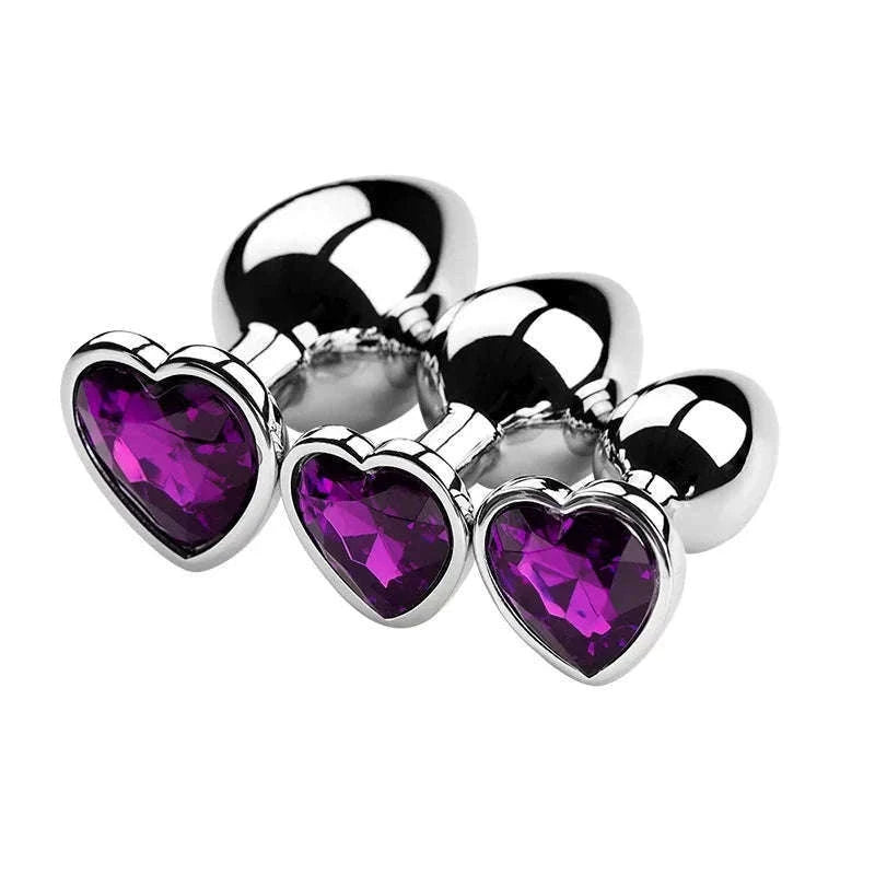 3-Piece Metal Anal Plug Set with Jewel Base-AP01-L-ZX-BK