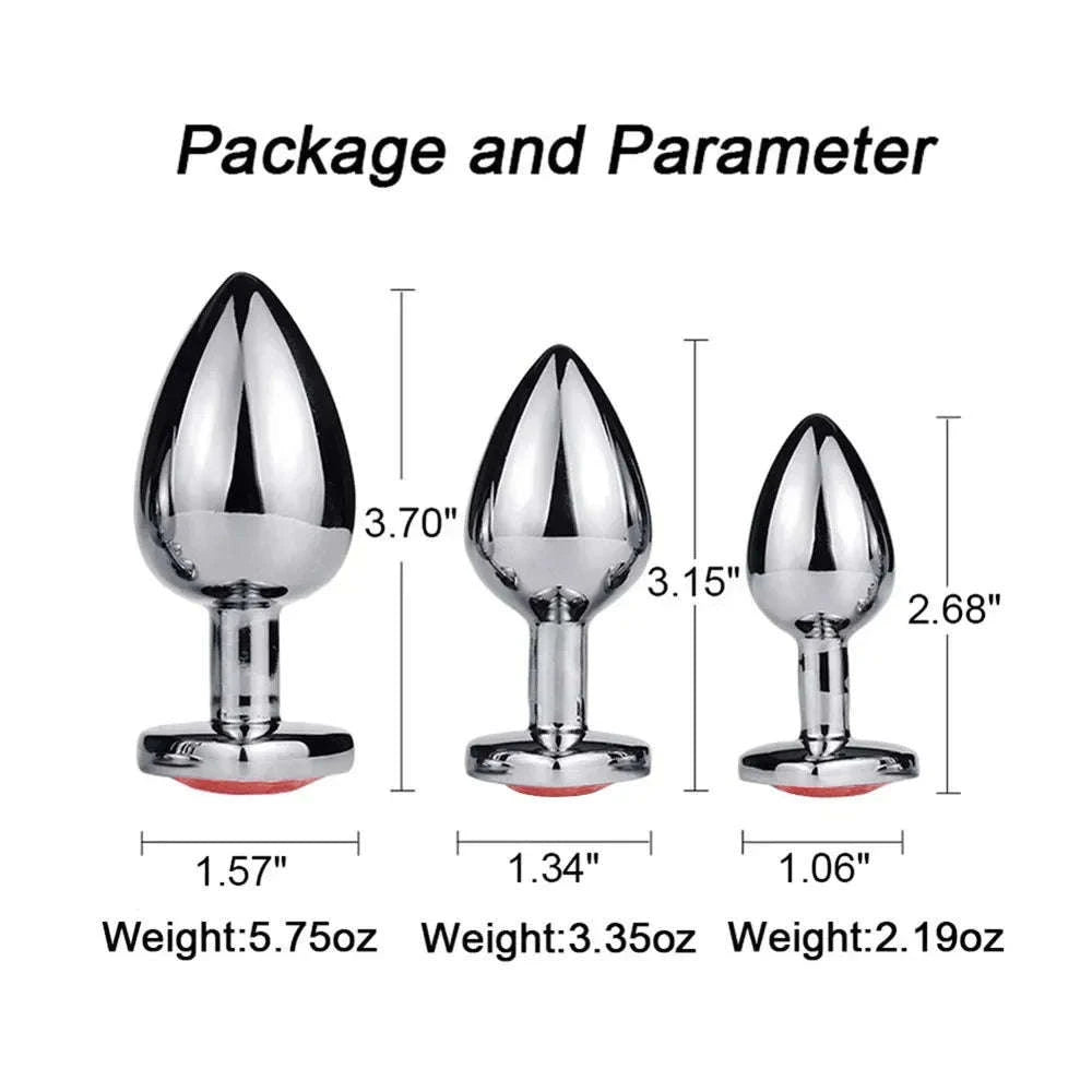 3‑Piece Metal Anal Plug Set with Jewel Base-AP01-L-ZX-BK