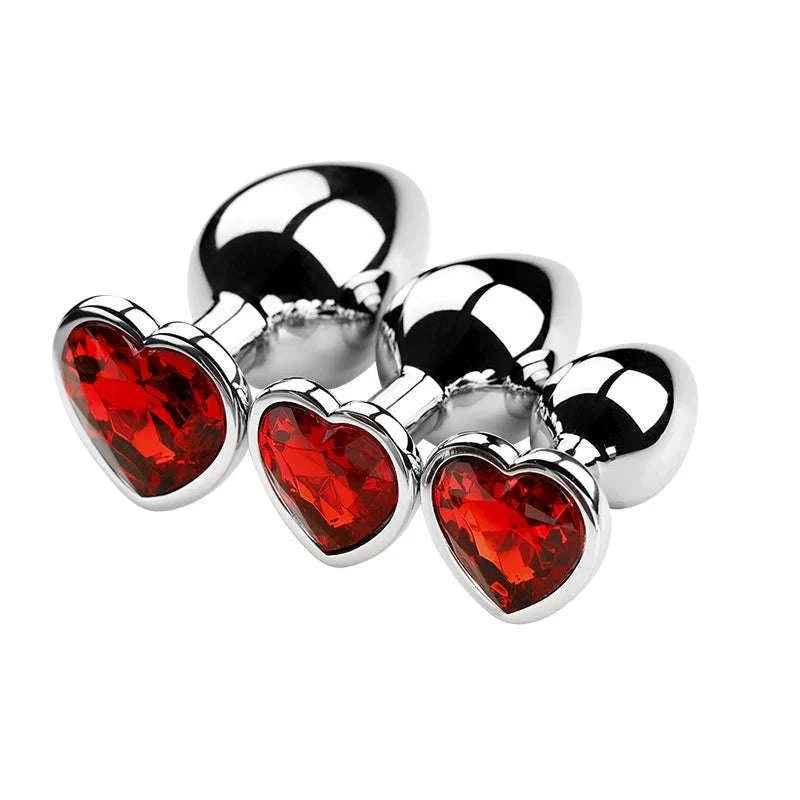 3-Piece Metal Anal Plug Set with Jewel Base-AP01-L-ZX-BK