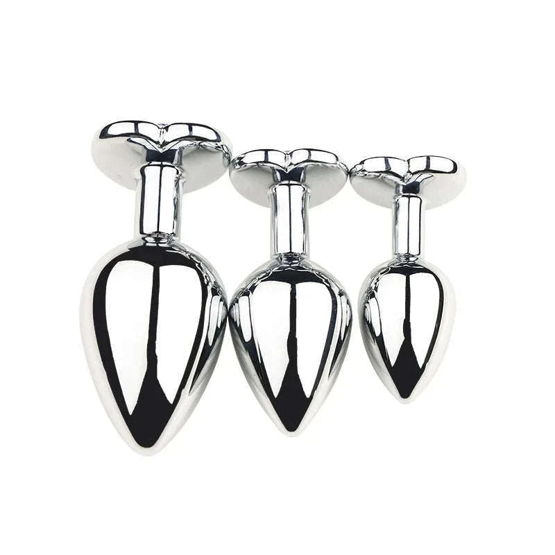 3-Piece Metal Anal Plug Set with Jewel Base-AP01-L-ZX-BK