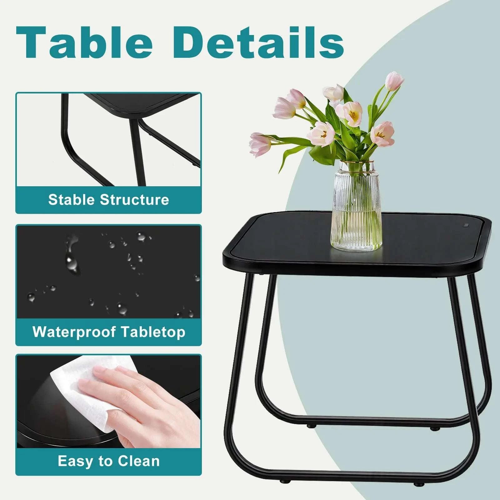 3-Piece Outdoor Patio Furniture Set with Metal Frame & Mesh Seats-black / United States