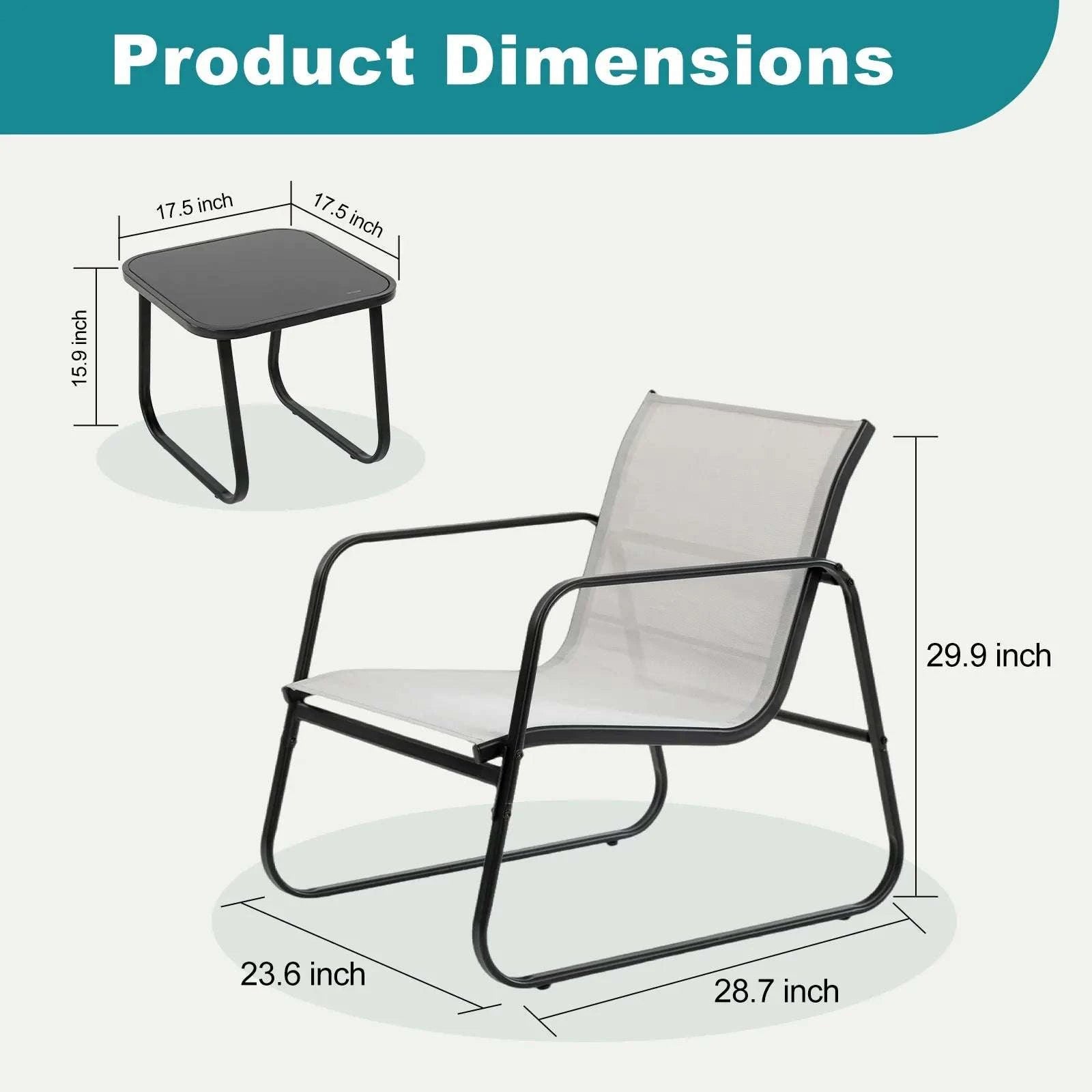 3-Piece Outdoor Patio Furniture Set with Metal Frame & Mesh Seats-black / United States