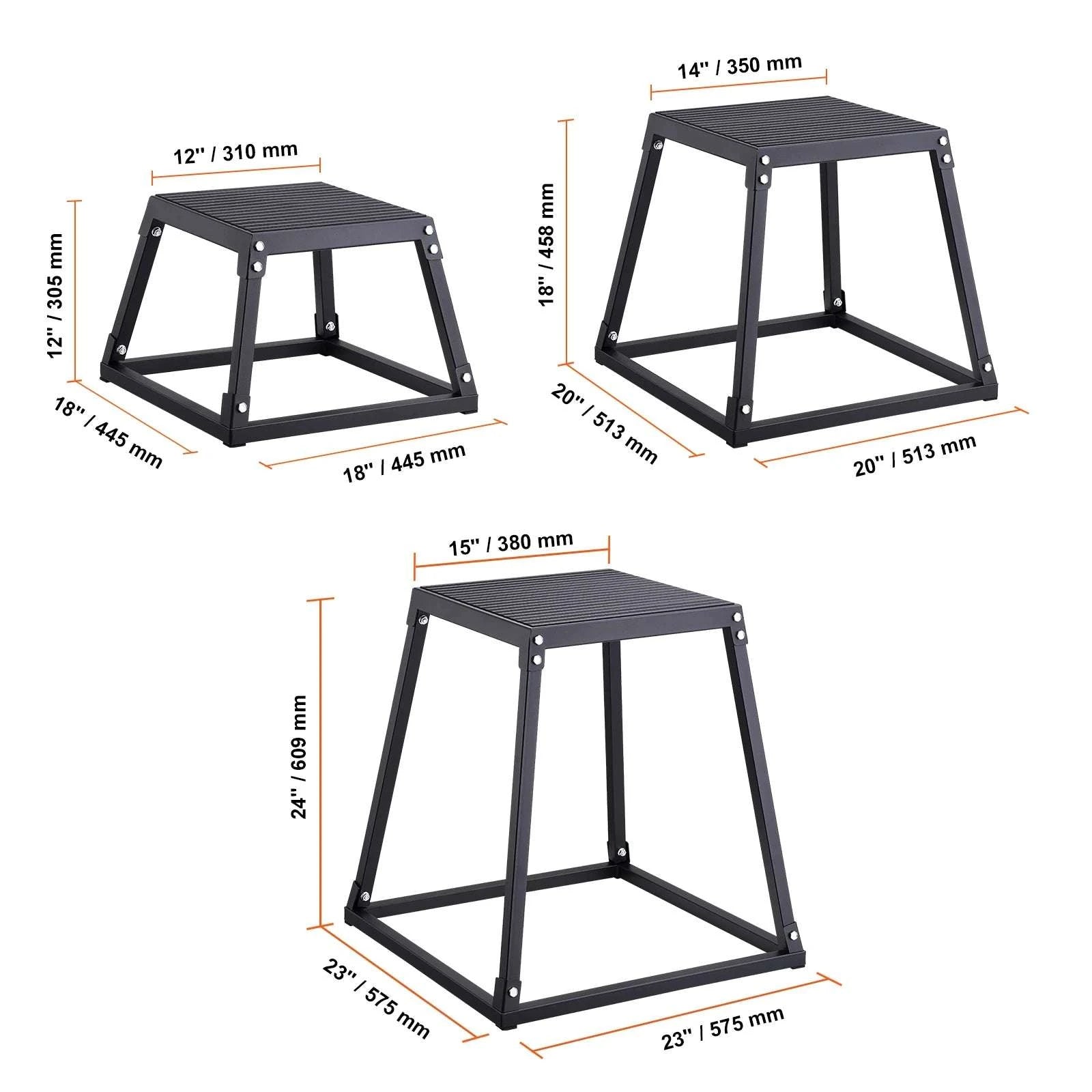 3-Piece Plyometric Jump Box Set 12/18/24 Inch Anti-Slip Steel Platform-3pcs black / United States