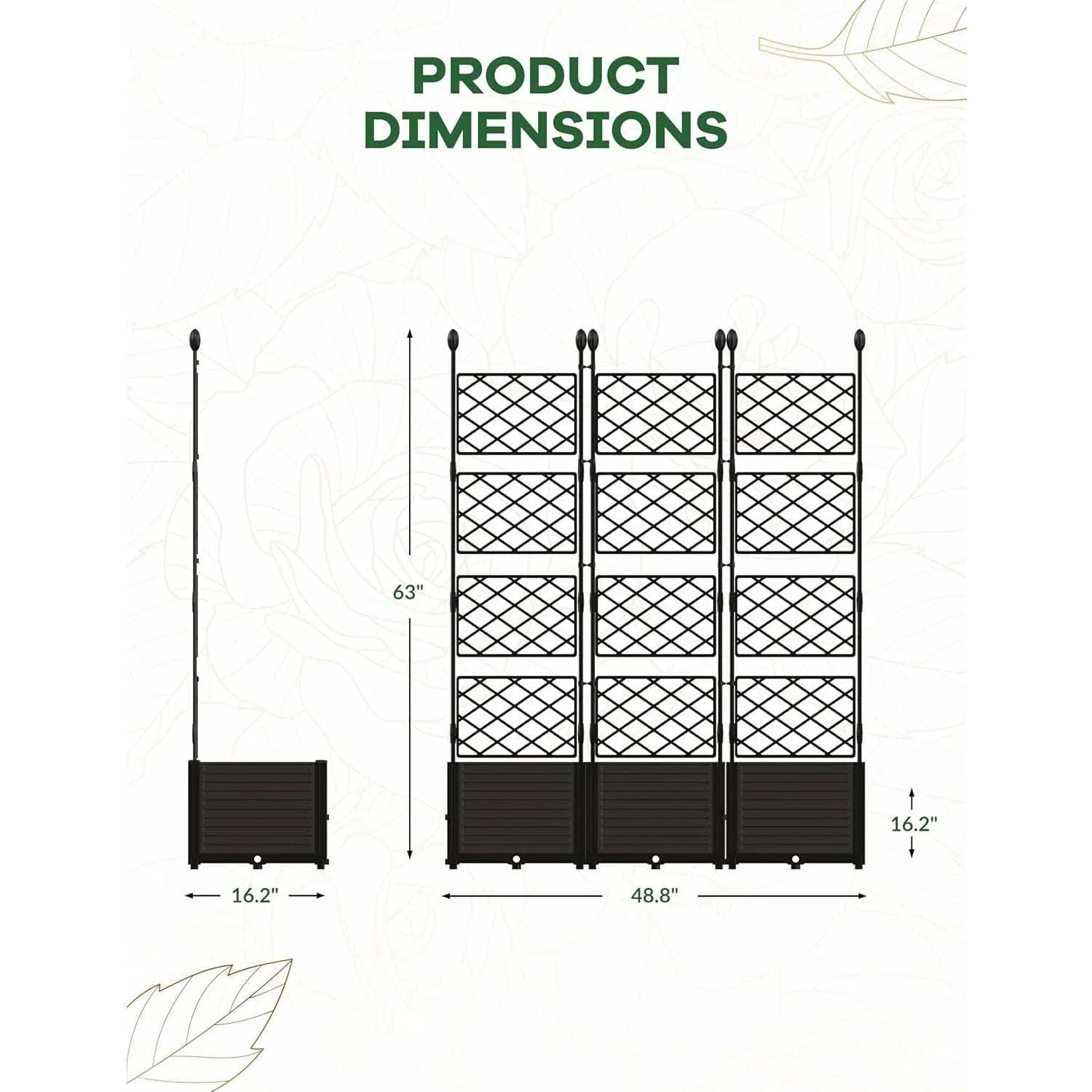 3-Piece Raised Planter Box with Trellis for Climbing Plants-United States