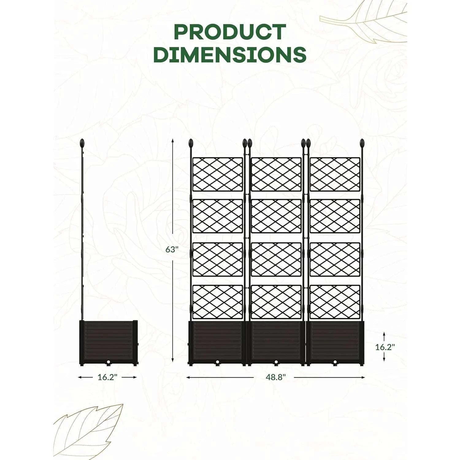 3-Piece Raised Planter Box with Trellis for Climbing Plants-United States