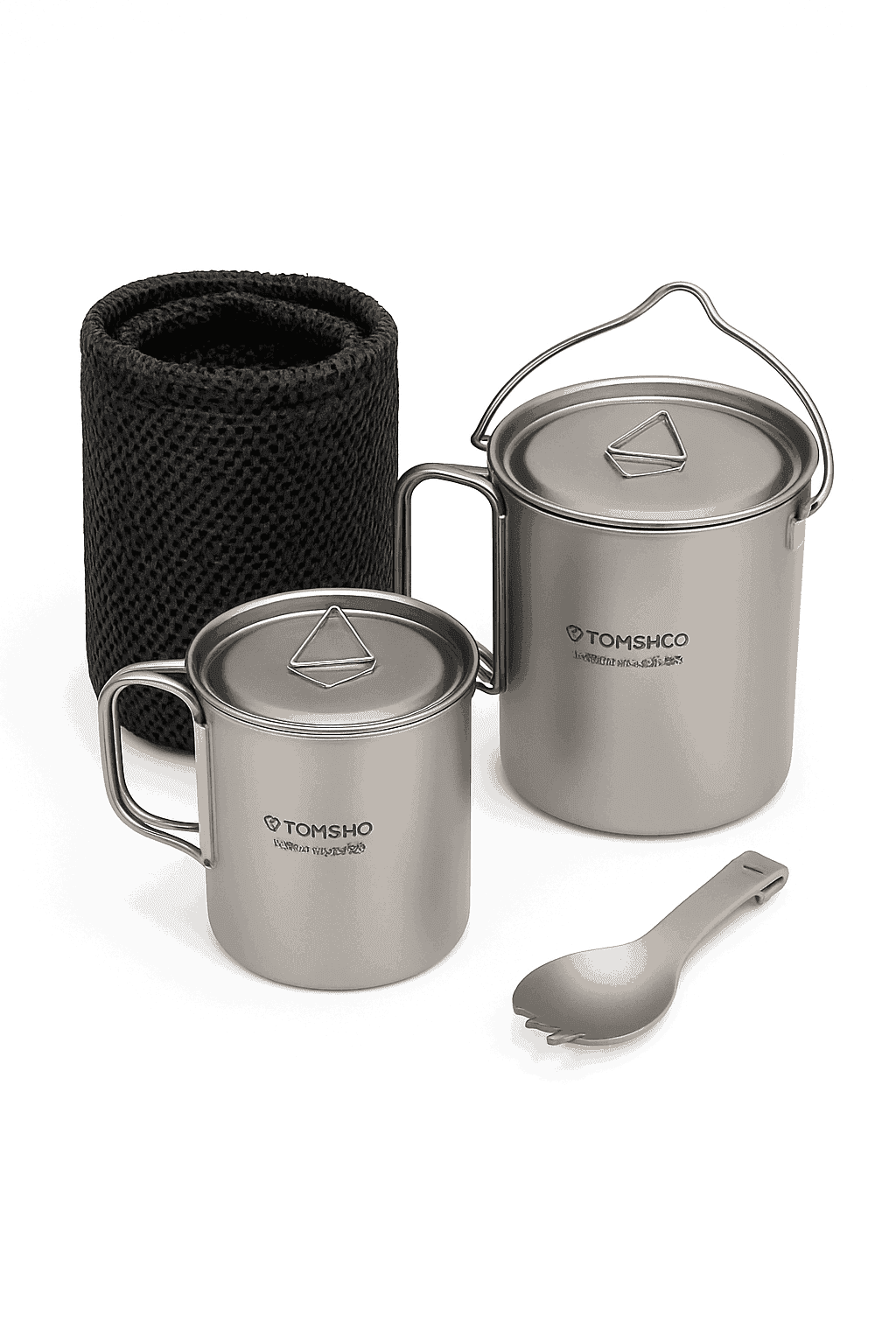 3-Piece Titanium Cookware Set with 750ml Pot, 450ml Cup, Folding Spork-750ml Pot