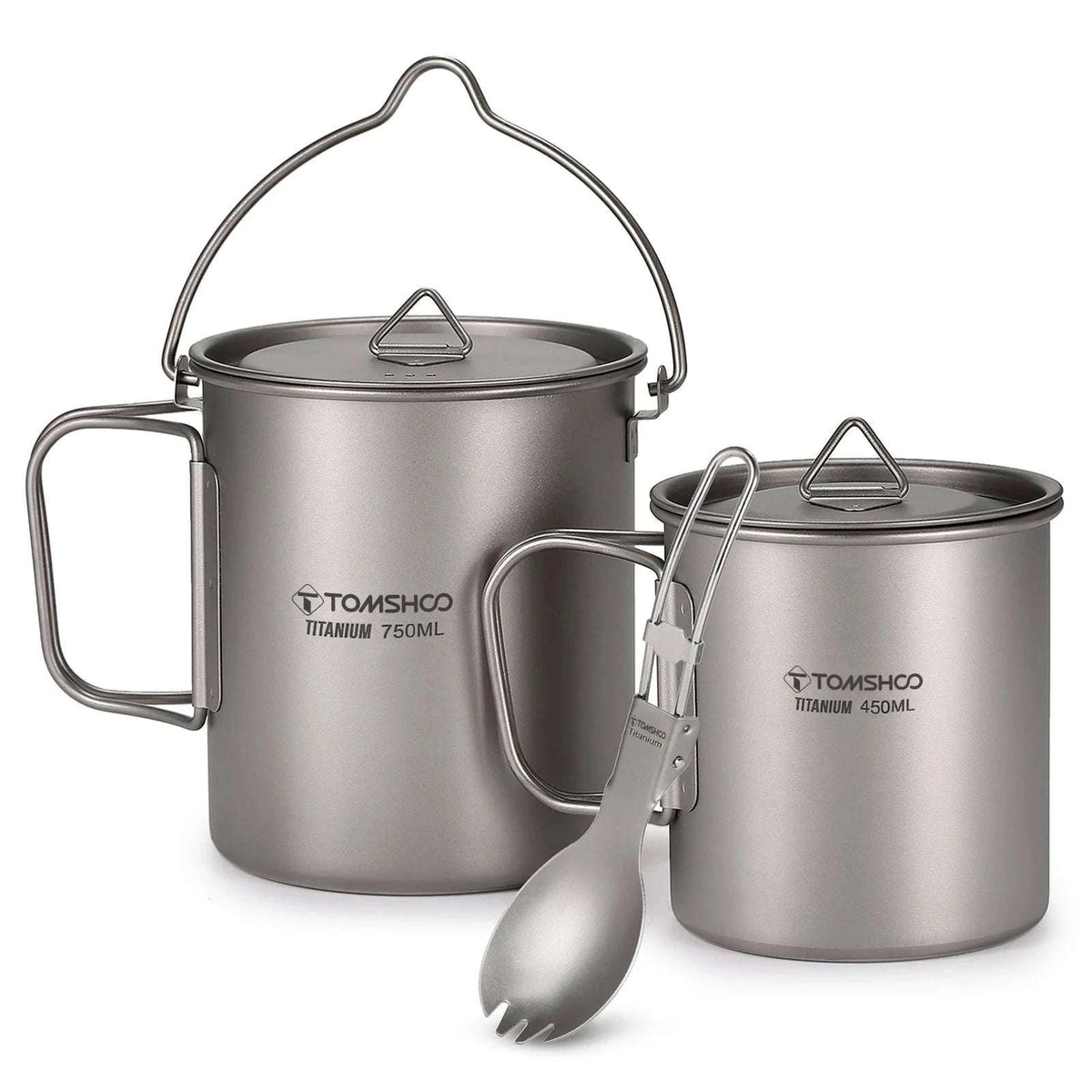 3-Piece Titanium Cookware Set with 750ml Pot, 450ml Cup, Folding Spork-750ml Pot