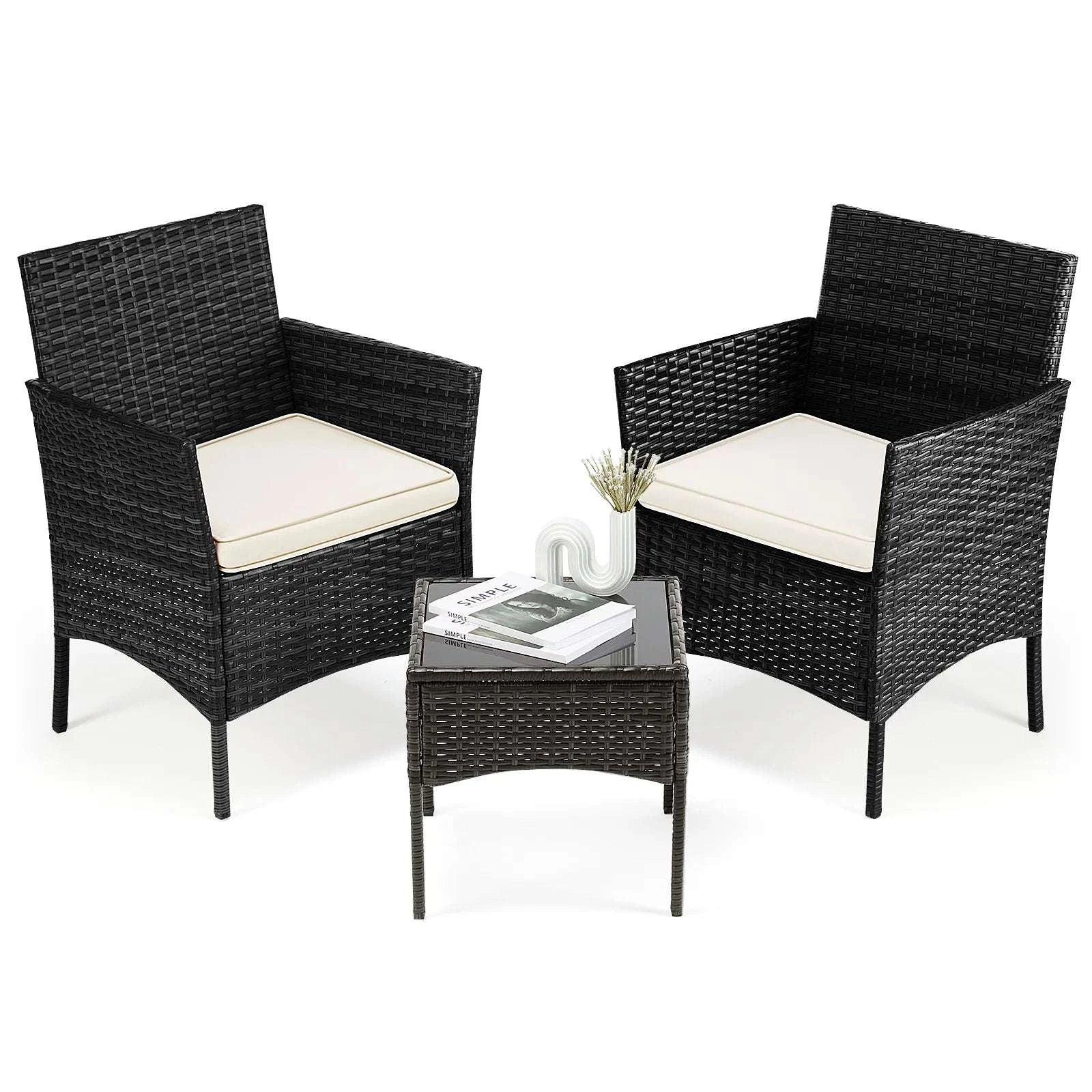 3-Piece Wicker Patio Furniture Set with Cushions and Table-Brown / United States