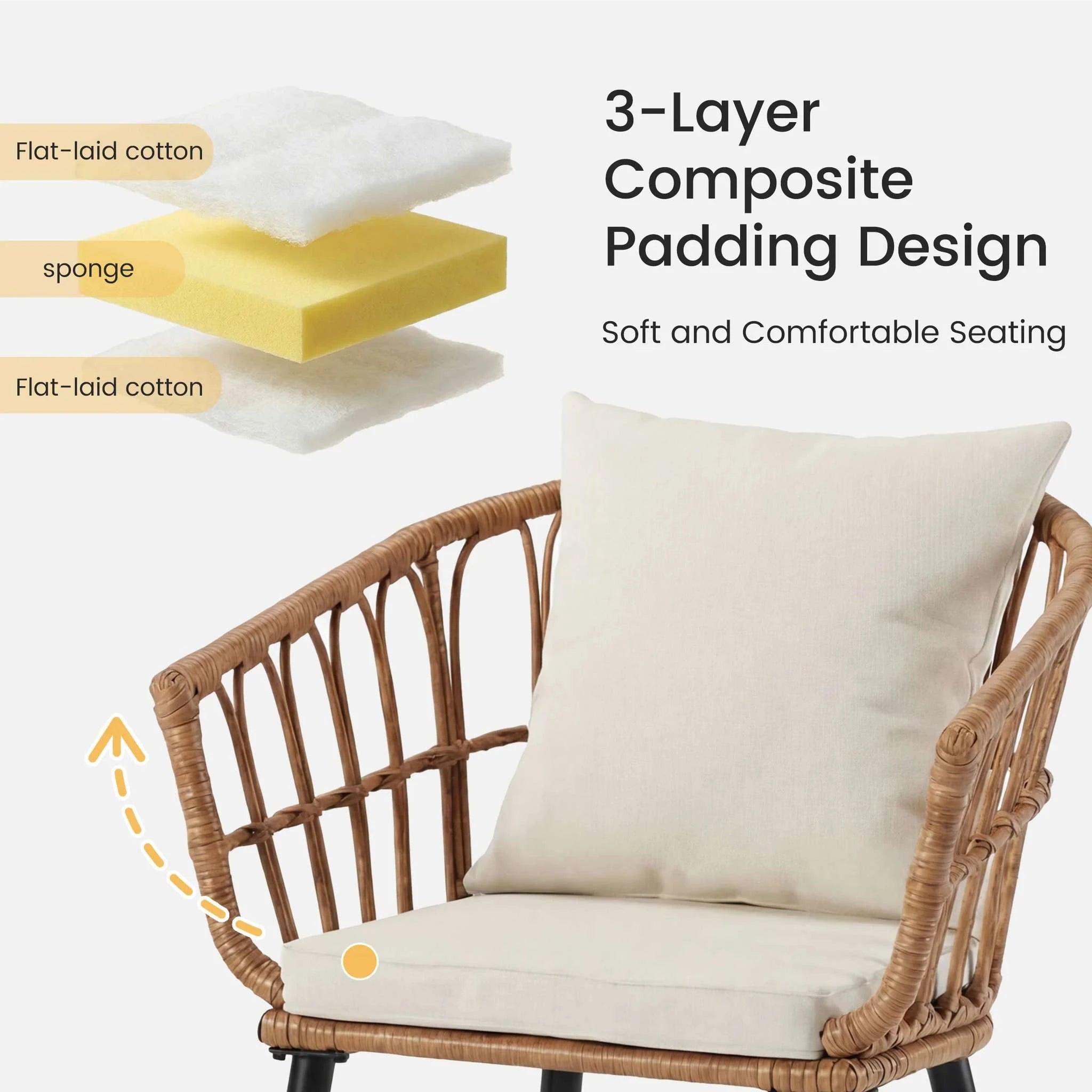 3-Piece Wicker Patio Set with Cushions and Glass Table-Gray Blue / United States