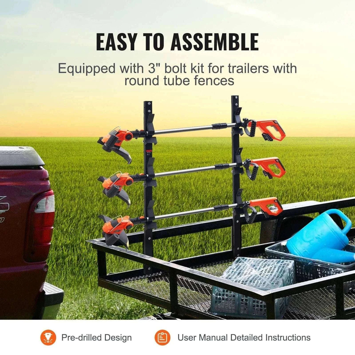 3-Place Weed Trimmer Rack with Lock Wall or Trailer Mount-black / CZECH REPUBLIC