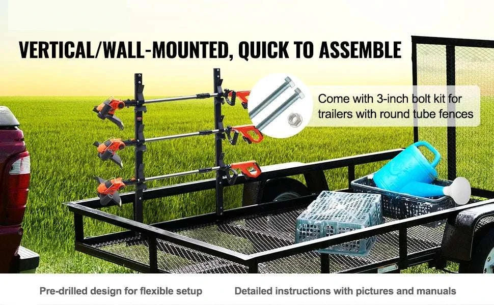 3-Place Weed Trimmer Rack with Lock Wall or Trailer Mount-black / CZECH REPUBLIC