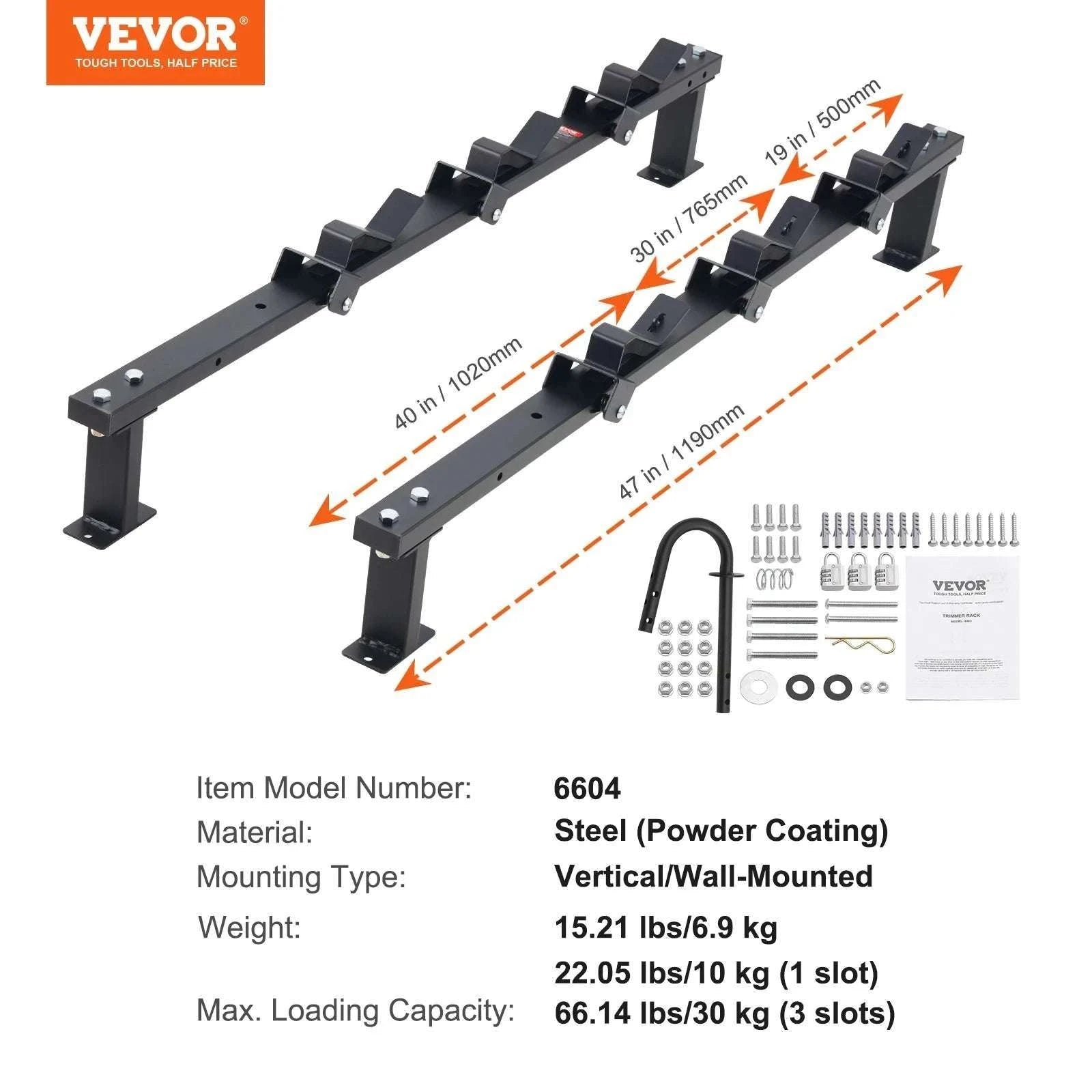 3-Place Weed Trimmer Rack with Lock Wall or Trailer Mount-black / CZECH REPUBLIC