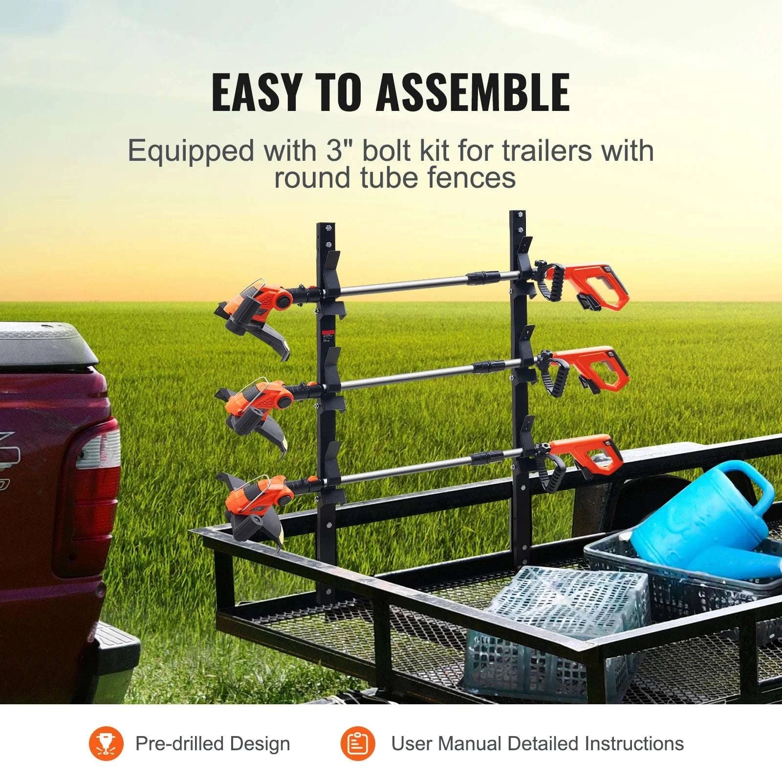 3-Place Weed Trimmer Rack with Lock Wall or Trailer Mount-black / CZECH REPUBLIC