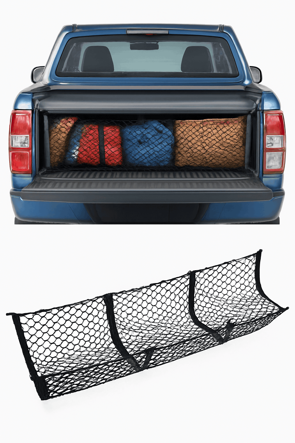 3-Pocket Stretch Cargo Net Trunk Storage Organizer with Mount Kit-Default Title