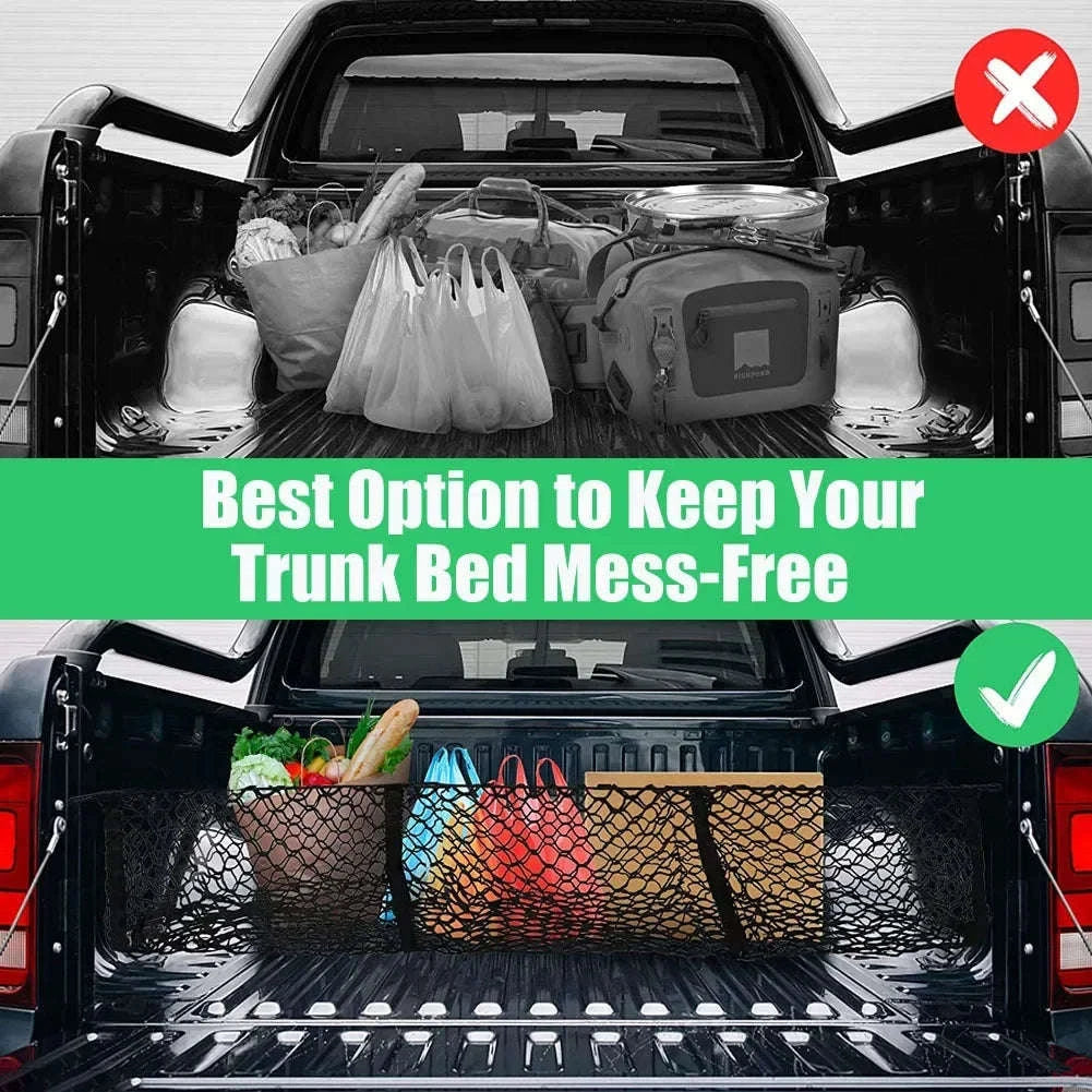 3-Pocket Stretch Cargo Net Trunk Storage Organizer with Mount Kit-Default Title