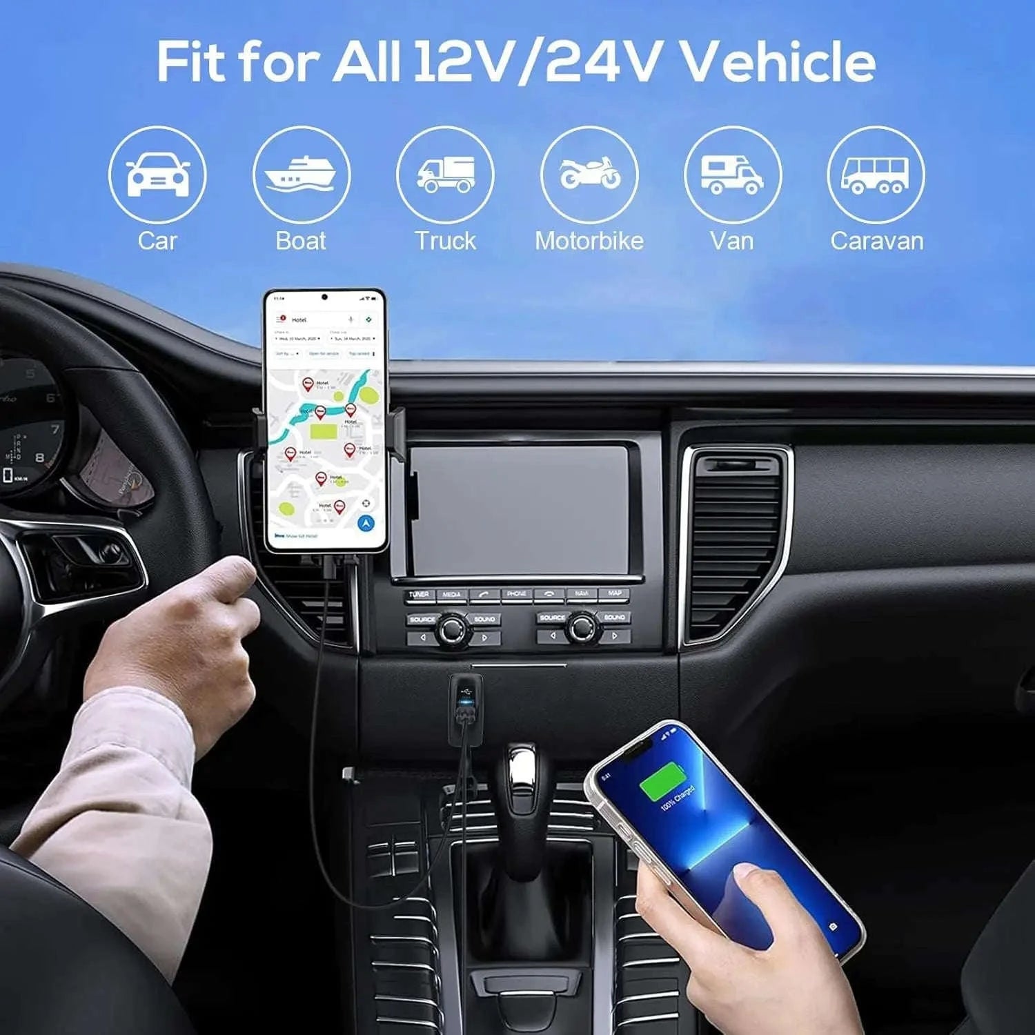 3-Port Car Charger Socket with Dual USB and PD Fast Charge-2PCS-A