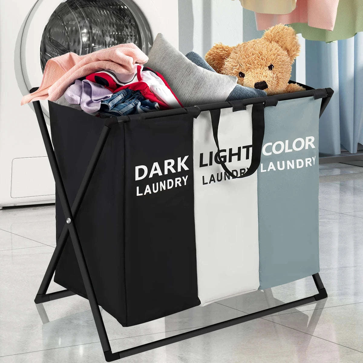 3-Section Laundry Basket with Divider Foldable Hamper Organizer-1pcs / United States