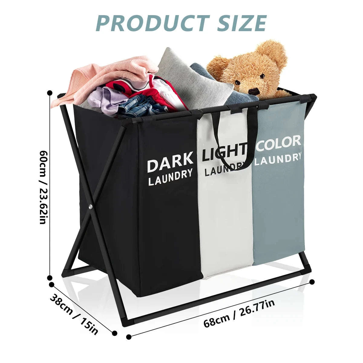 3-Section Laundry Basket with Divider Foldable Hamper Organizer-1pcs / United States