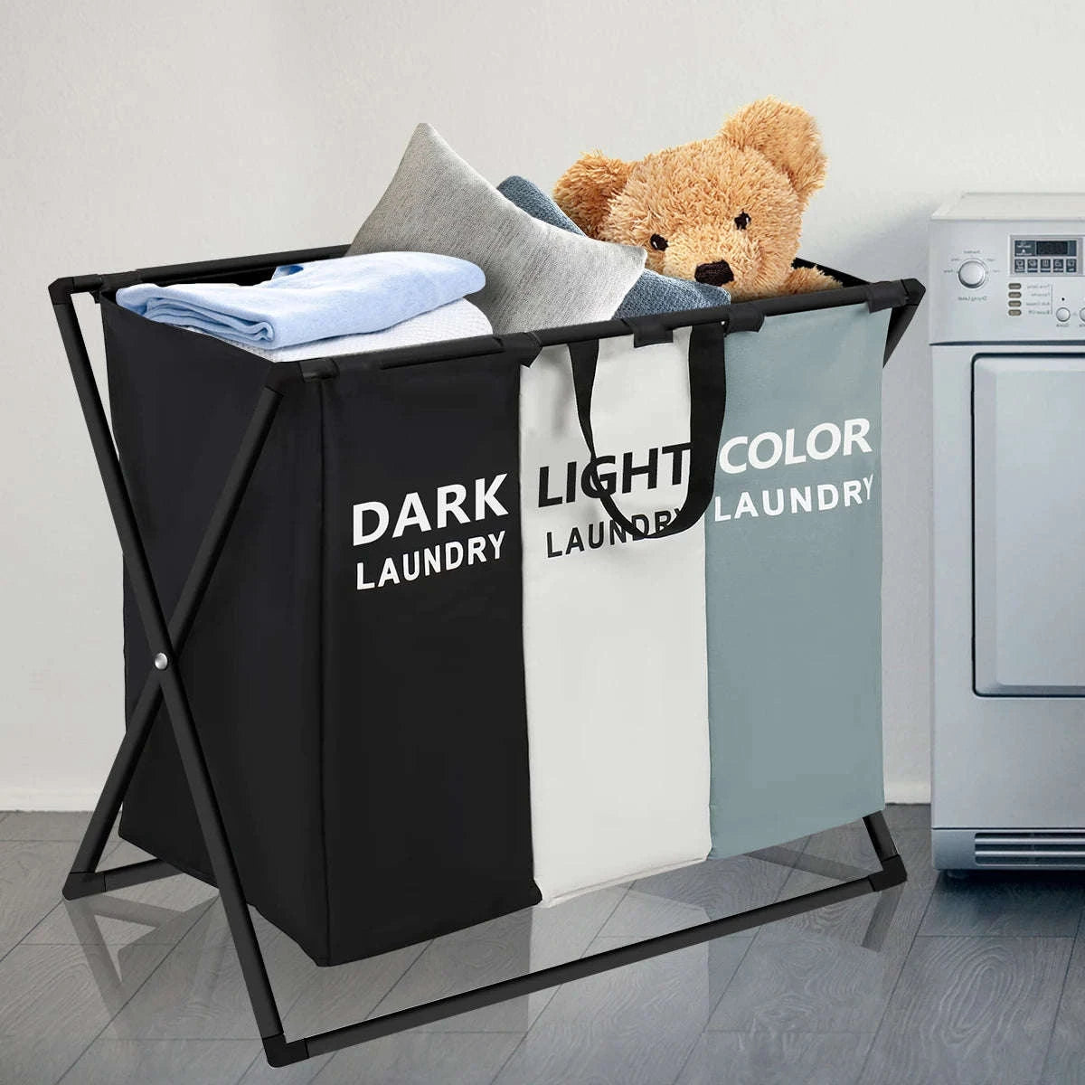 3-Section Laundry Basket with Divider Foldable Hamper Organizer-1pcs / United States
