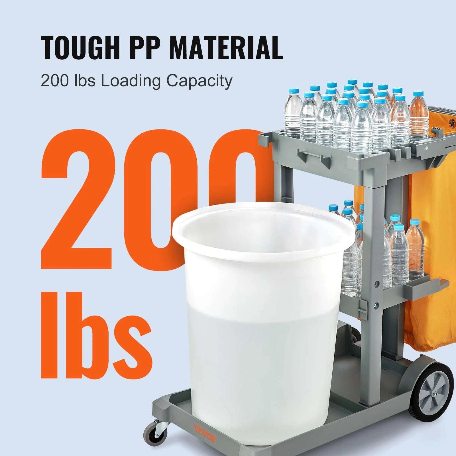 3-Shelf Commercial Cleaning Cart with 25 Gallon Bag, 200 lbs Capacity-Black with Cover / United States