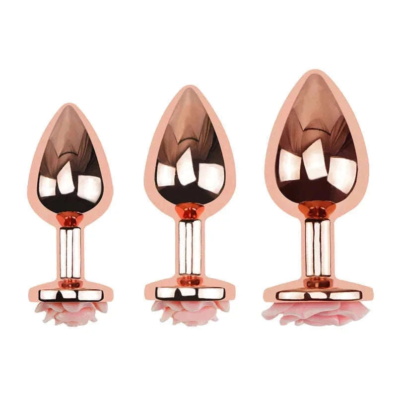 3-Size Rose Shaped Anal Plug with Smooth Metal Finish-M