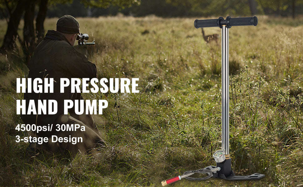 3-Stage PCP Hand Pump with Pressure Gauge 4500 PSI-4500 PSI Black / Poland