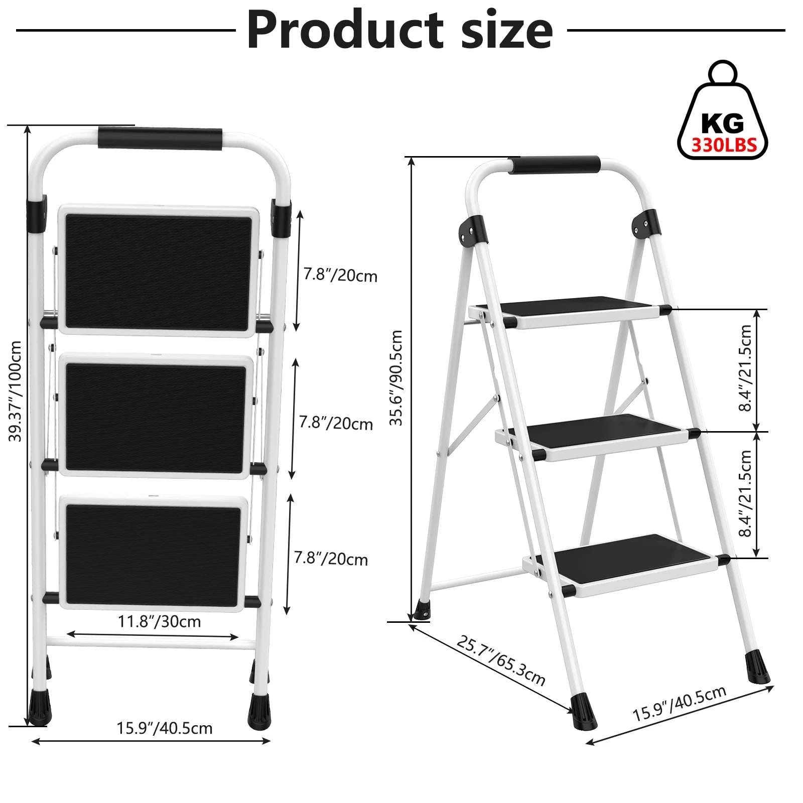3 Step Folding Ladder with Anti-Slip Pedals 330lb Capacity Steel-black / United States