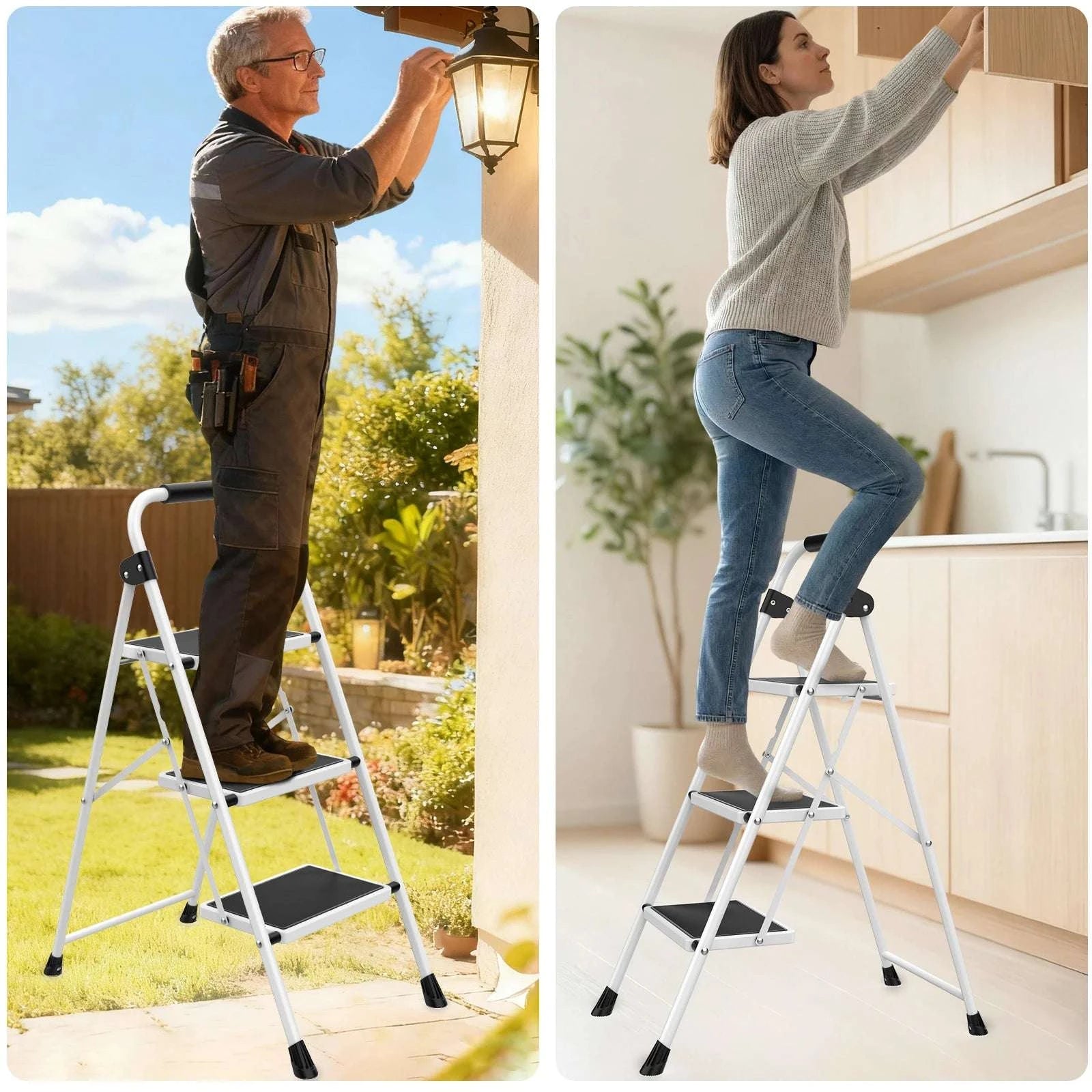 3 Step Folding Ladder with Anti-Slip Pedals 330lb Capacity Steel-black / United States