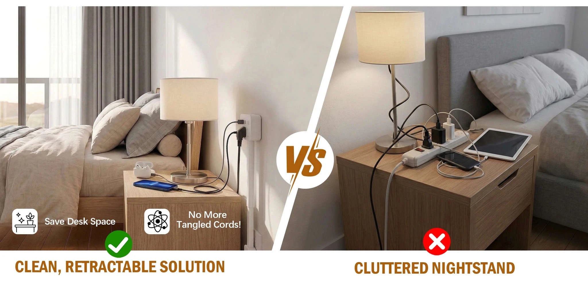 3 Style Retractable Sockets in Various Shapes US Plug Power Strip with AC Outlets USB Port(USB-A/C),Adjustable Electrical Outlet Extender Stick,Multi Socket Wall Socket Universal for Hard-to-Reach Wall Outlets Behind Couch,Be-WHITE / Round /