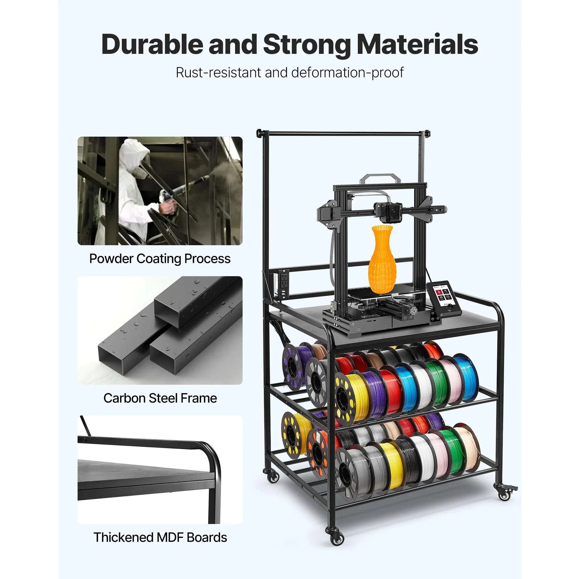 3-Tier 3D Printer Filament Storage Rack with Wheels & Power-3 Tier / United States