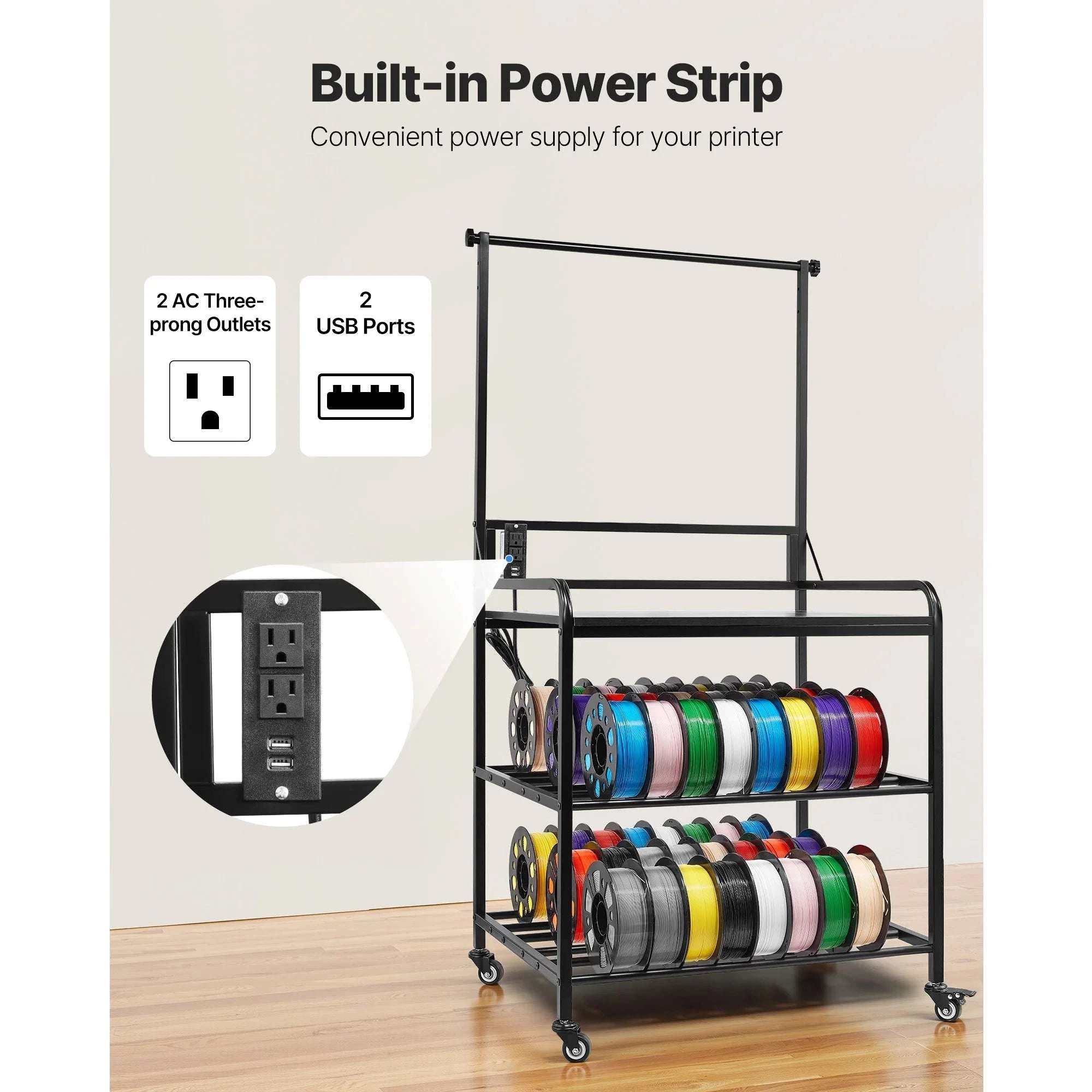 3-Tier 3D Printer Filament Storage Rack with Wheels & Power-3 Tier / United States
